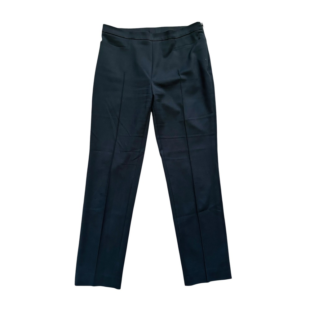Akris Punto Black Straight Leg Trousers Side Zip Stretch Workwear Pants Size 6